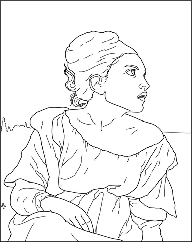 Orphan Girl At The Cemetery By Eugene Delacroix Coloring Page